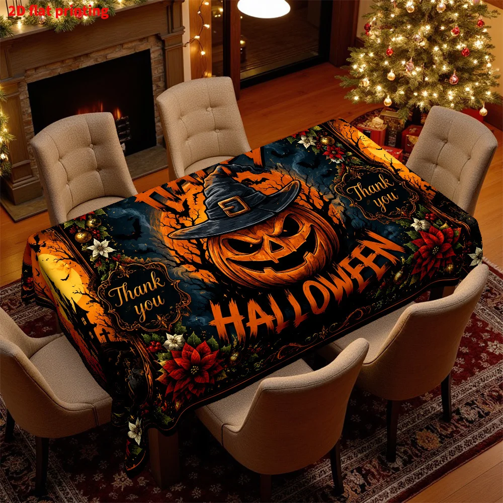 One 2D flat-print Halloween rectangular tablecloth with lucky ghost-house floral print as tableware accessoryzyc
