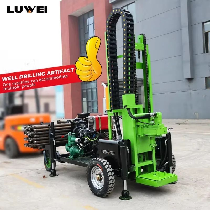 Most Popular Water Well Drilling Rig for Factory Water Supply High Efficient Wheeled Borehole Drilling Rig Water