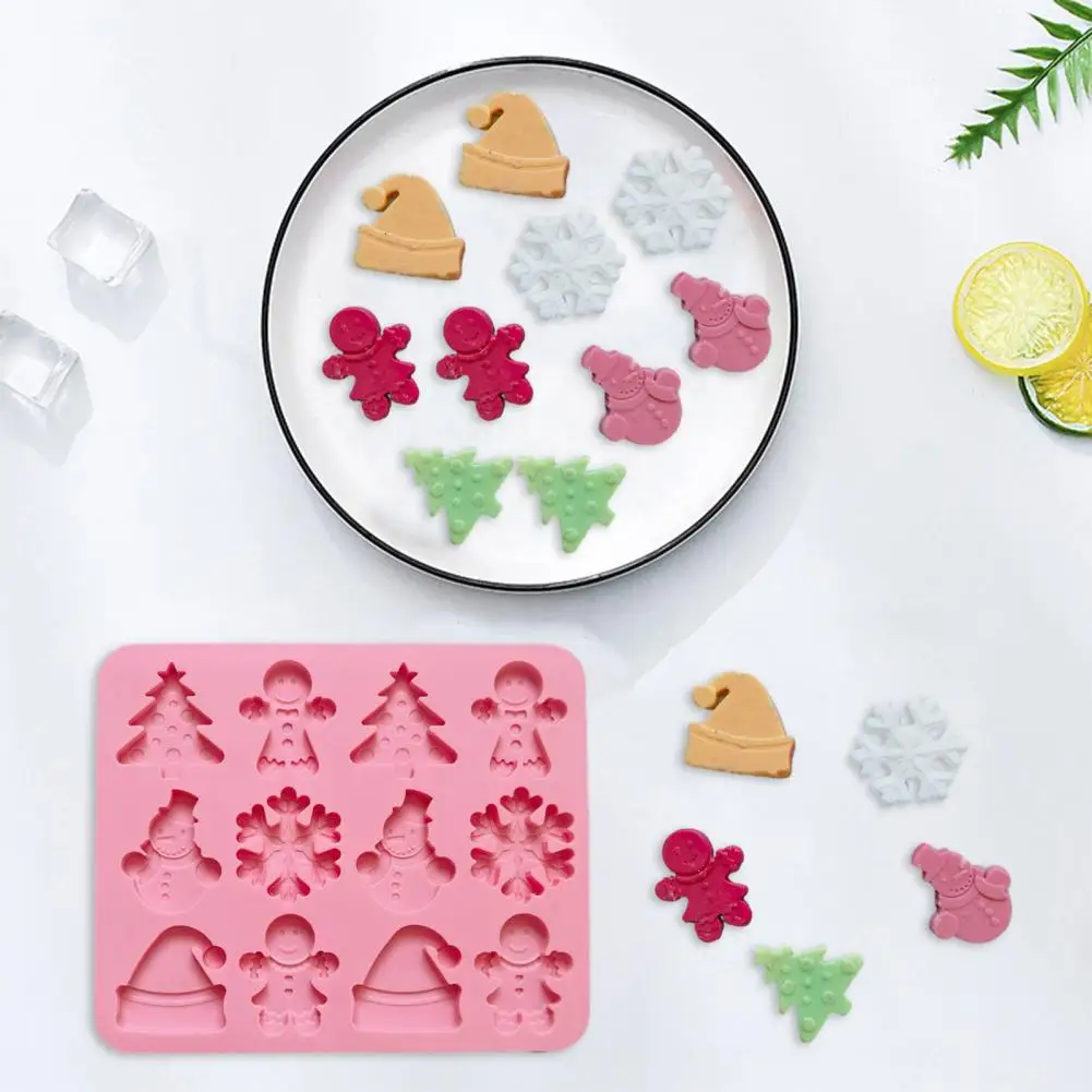 12 Cavities Silicone Mold Christmas Silicone Mold 12 Cavities Snowman Tree Hat Cookie Man Non-stick Food Grade Easy Release Diy