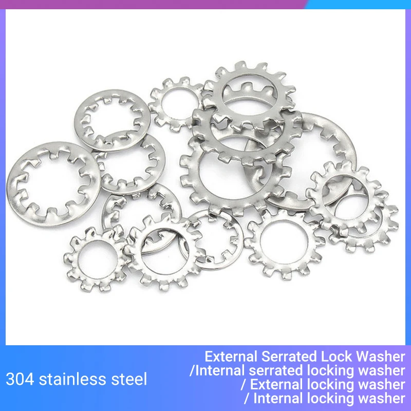 4 Types 304 Stainless Steel M2 M2.5 M3 M4 M5 M6 M8 M10 M12 M16 Internal and External Toointethed Serrated Lock Washer Gasket