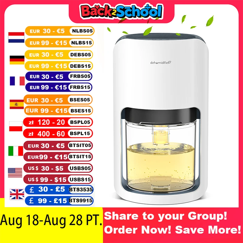 

Ультра тихий осушитель 1200 мл, 42 унции с автоматическим размораживанием, 7 красочных огней, 2600R, 480 кв. футов, прицеп для гардероба и шкафа для спальни