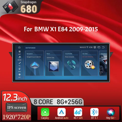 12,3 pulgadas Android 14 4G para BMW X1 E84 2009 2010 2012 2013 2014 2015 Radio de coche inalámbrico Carplay Snapdragon 680 pantalla de unidad principal