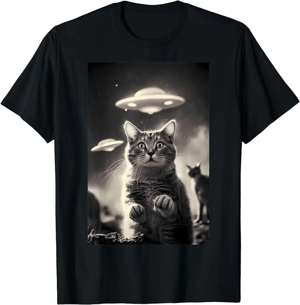 Selfie Cat UFO Cat Shirts For Men Cats Are Aliens T-Shirt For Men Clothing Women Short Sleeve Tees High Quality 100%Cotton