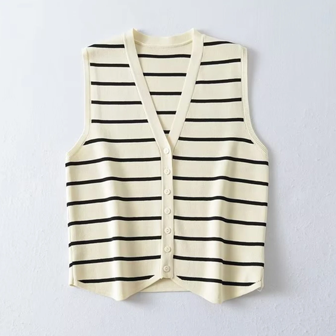 Dave&Di 2024  Knitted Summer Vest Fashion Striped Single Breasted Tank Tops Women