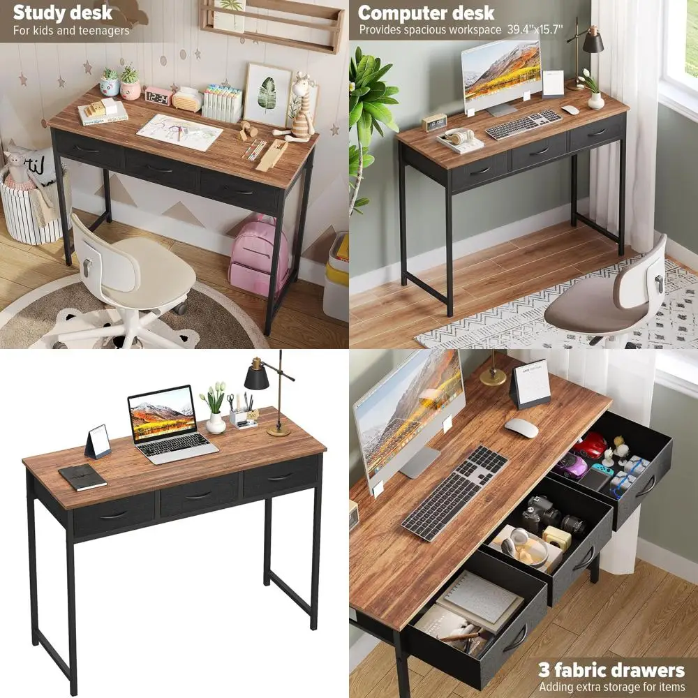 

39.3 Compact Vanity Desk with Storage, Suitable for Home Office, Bedroom, or Small Spaces, Rustic Brown Finish