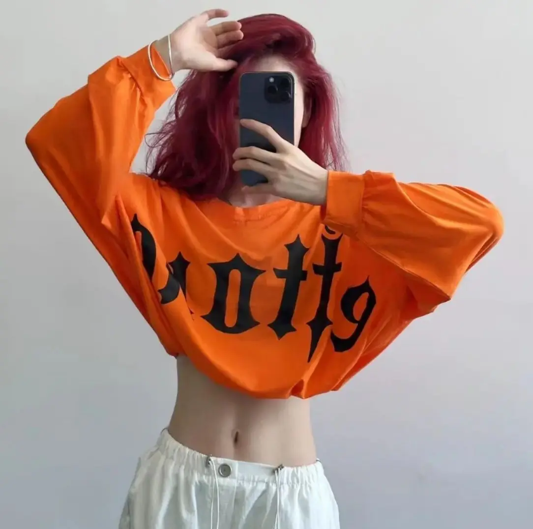 Long-Sleeved Letter Printing In Spring Autumn New Online Celebrity New Autumn Fashion Dopamine Hip-Hop Dance Shuffle Design Top