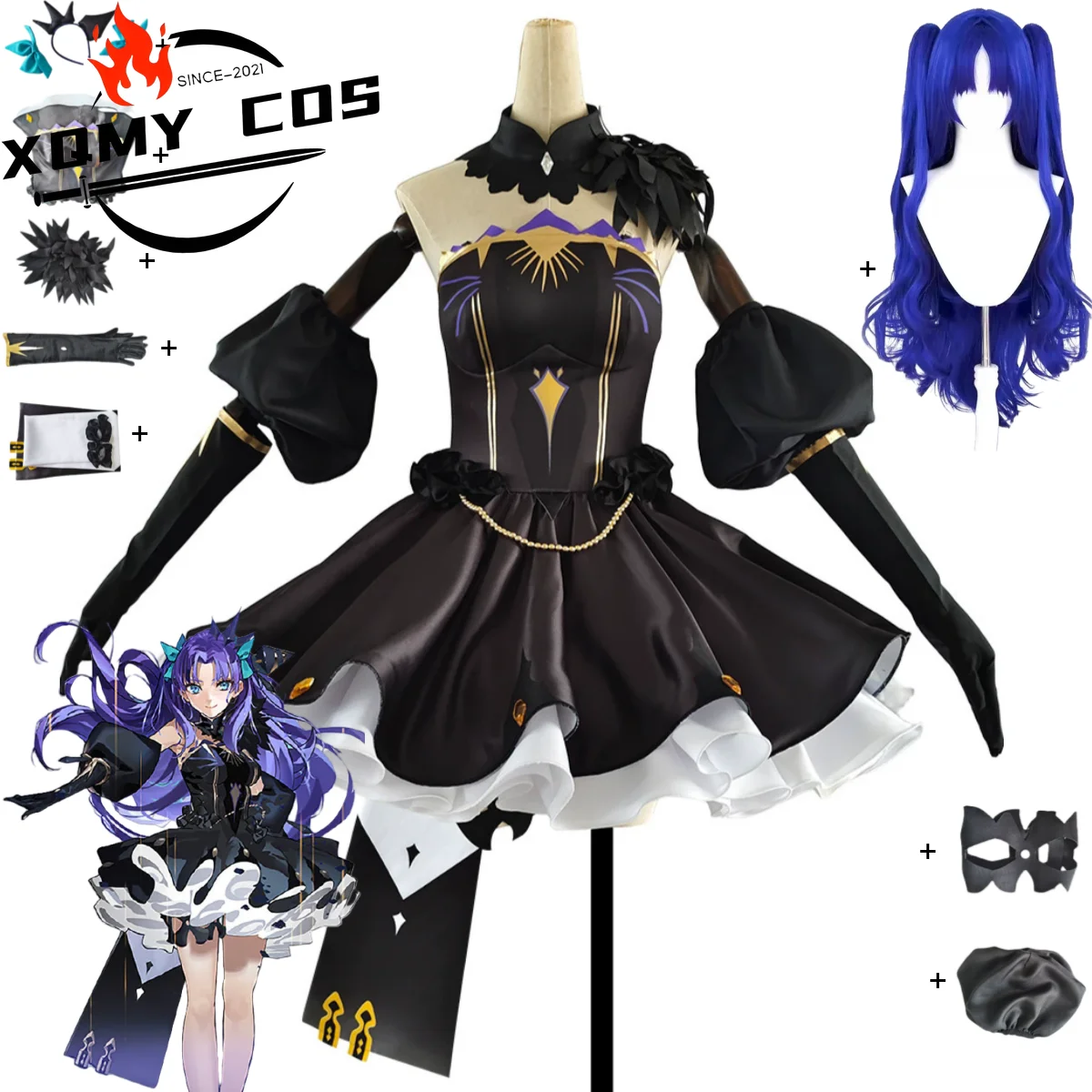 

XQGame Fate/Grand Order Ereshkigal Косплей Костюм Черное вечернее платье Юбка с открытыми плечами Парик Женский сексуальный костюм для дня рождения