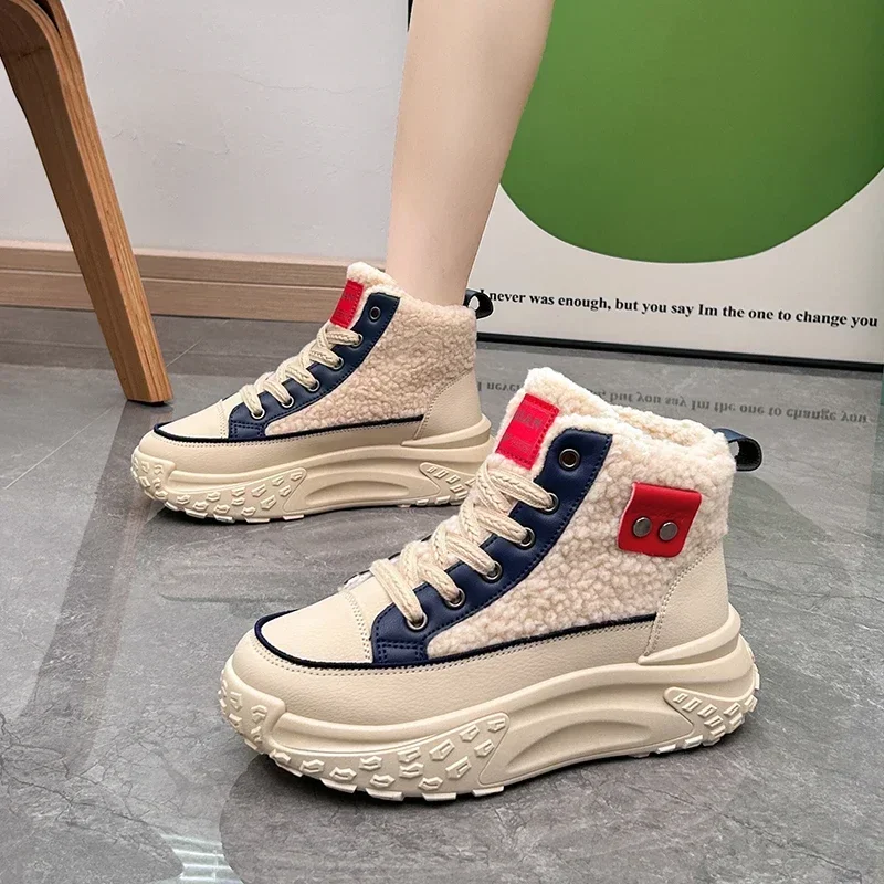 

Women Winter Shoes Short Plush Platform Sneakers Vulcanize Lace-up Women 2024 Luxury Botas Mujer