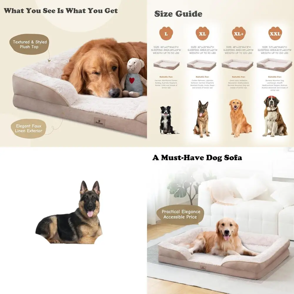 

Большая моющаяся ортопедическая лежанка для собак со съемным чехлом, нескользящим дном, 42, бежевая