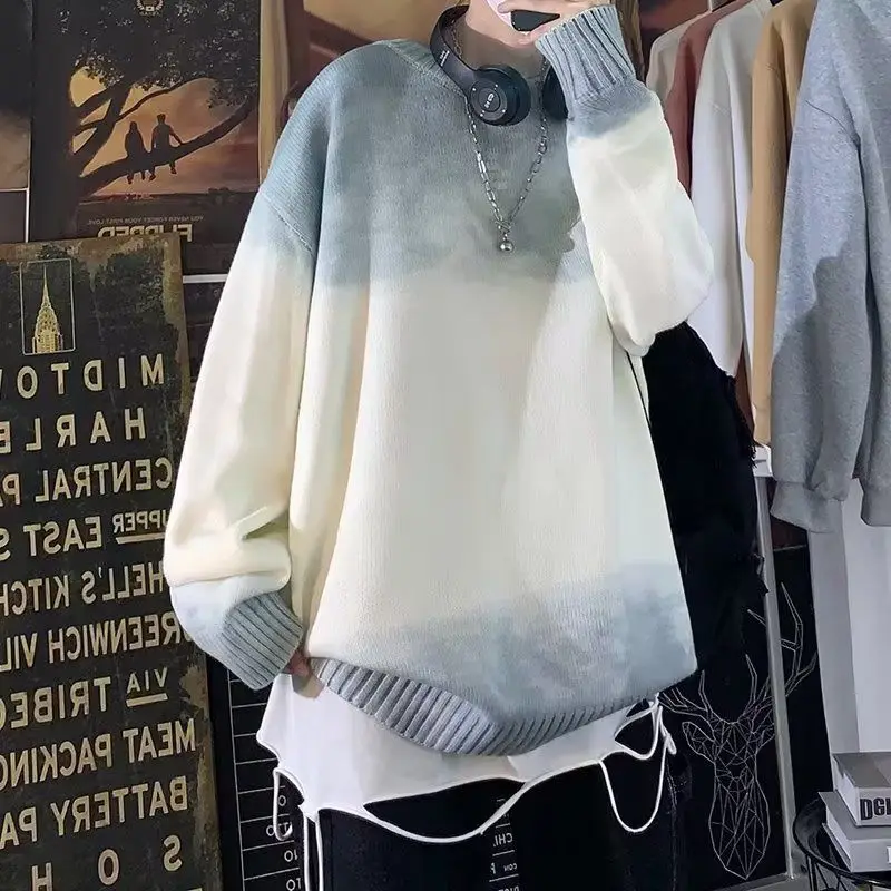 Maglione lavorato a maglia sfumato a contrasto ampio girocollo da uomo
