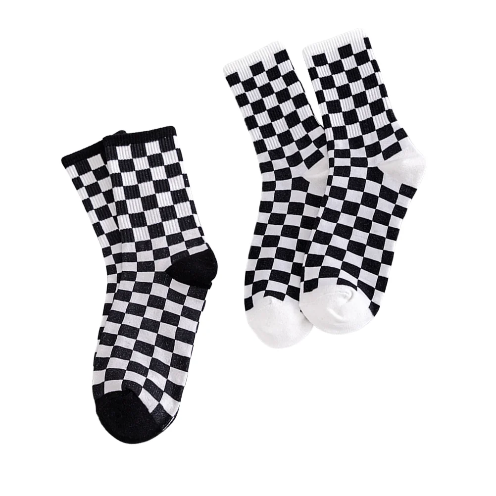 

Plaid Socks Leisure Cotton Classic Black-white Thick Stockings All Season Warm Tube Color-matching Mid-tube