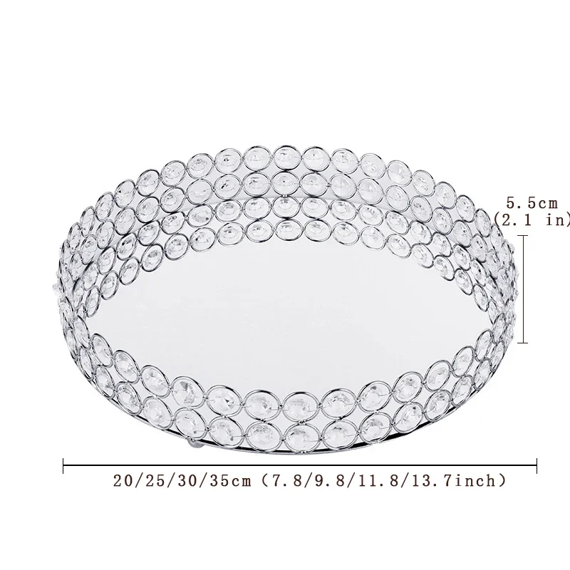 クリスタル装飾アクリルトレイディスク高級サービングトレイテーブルメタルメイク収納プレートフルーツスナックトレイウェディングスモールオーナメントオーナメント