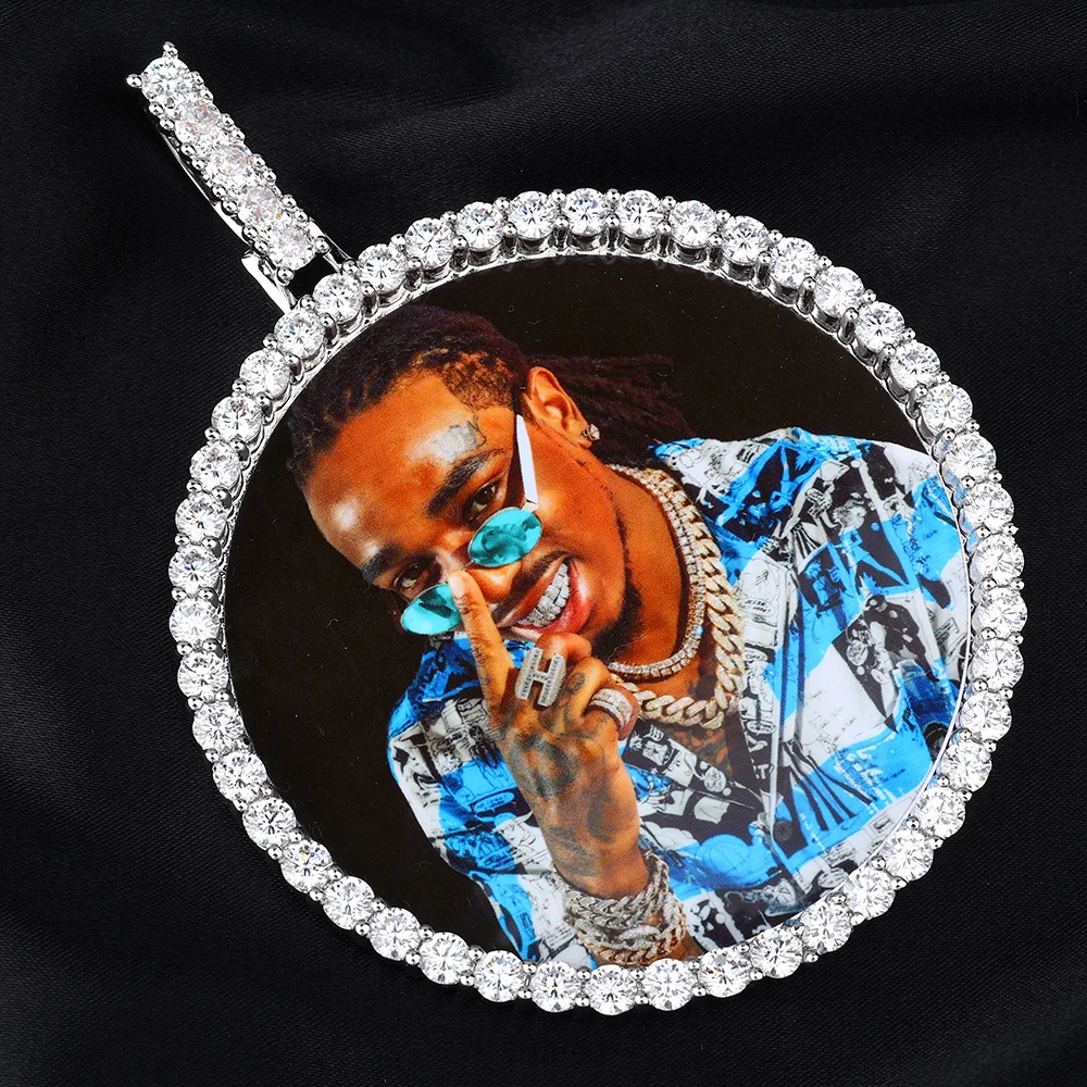 Big Round Custom Photo Medallions Iced Bling AAA Cubic Zirconia Personalized Necklace&Pendant For Men Hip Hop Jewelry Solid Back