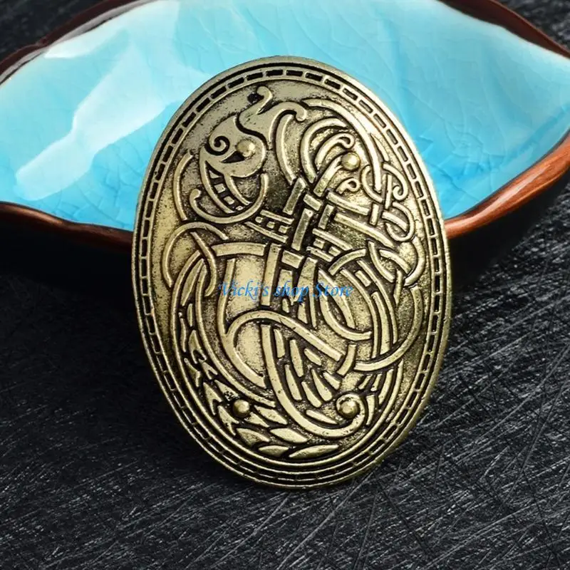 Wolf Totems Lapel Pin Scandinavian Shield Brooches for Shawl Scarf Pin Fashionable