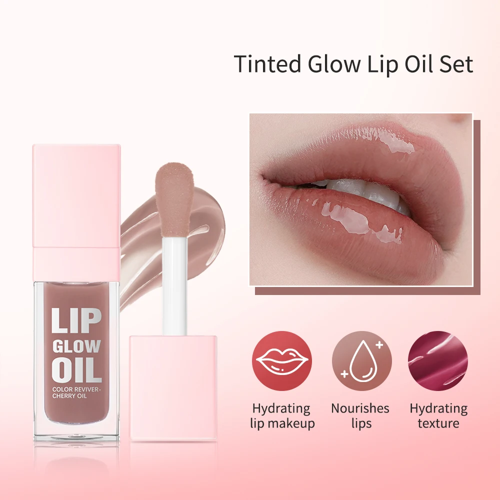 Tinted Glow Lip Oil Set Waterproof Long Lasting Moisturizing Lipstick Shine Glitter 4Colors Lip Gloss Women Makeup Cosmetics