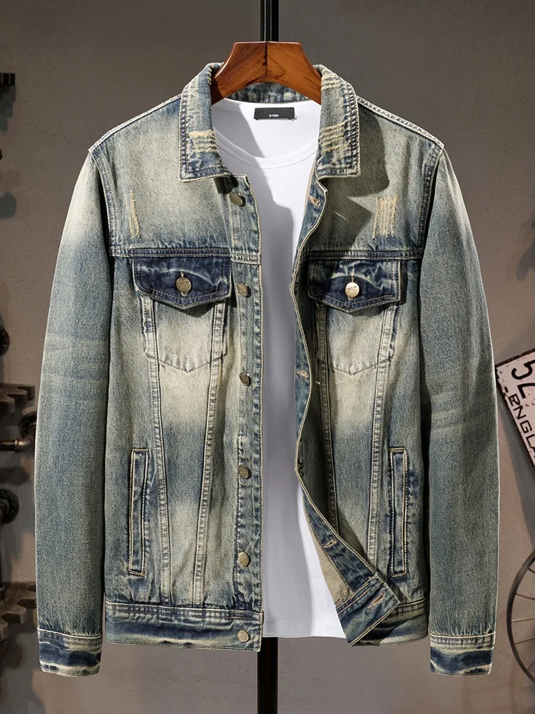 

Retro Waed Heavy Du Men's Denim Jaet Street Sle Long Sve Biker Jaet Youth Faion Cotton Polyester Blend