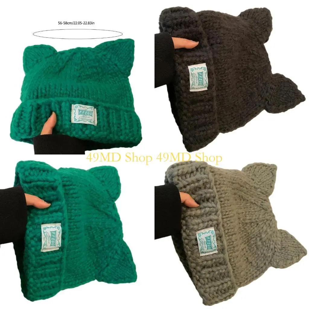 

49MD вязаная шапка с кошачьими ушками, женская вязаная шапка, теплая зимняя шапка, мягкая ветрозащитная зимняя шапка