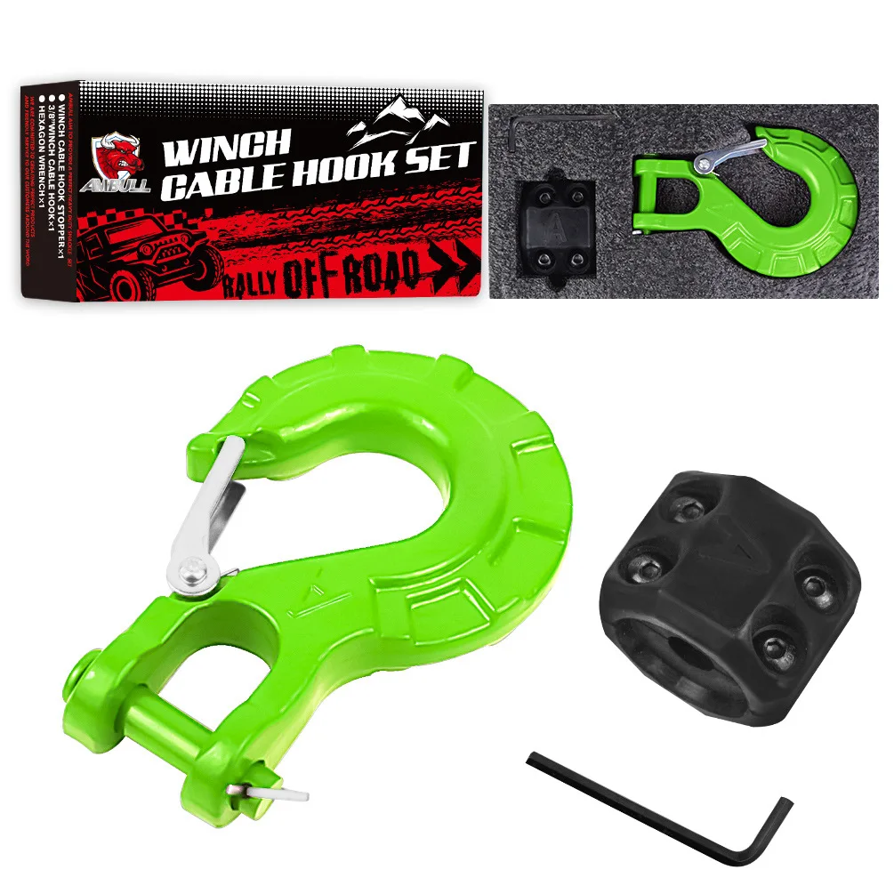 17T Heavy Duty Winch Hook 3/8 G70 Alloy Steel Tow Hook Stopper Clevis Slip Winch Hook Set UTV ATV Modification Trailer Accessory