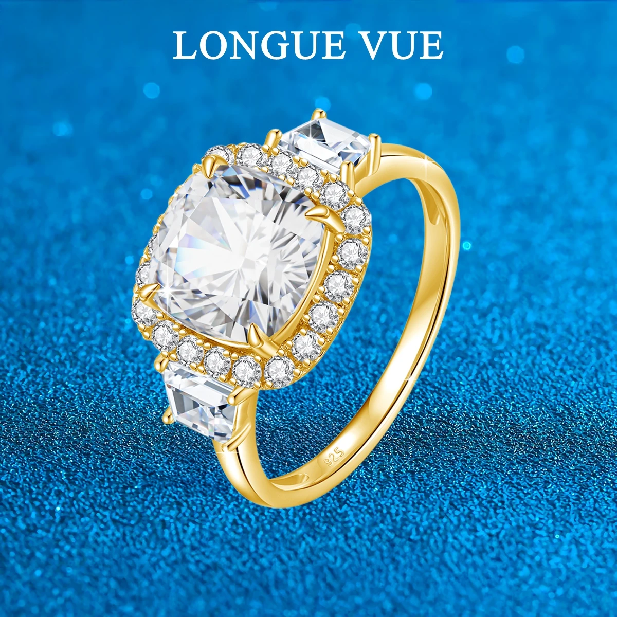 

Eternity 3.5ct Moissanite Halo Ring D VVS1 Square S925 Sterling Silver 18K Gold for Women Engagement Wedding Jewelry