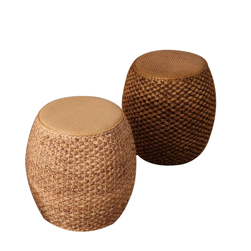 

Vine-woven solid wood low stool for shoes, retro rattan chair, round stool,