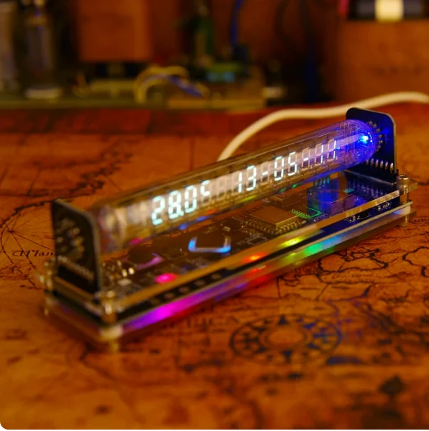 Retro IV-27 VFD Tube Clock Cyberpunk Desktop Decor RGB Glow Display