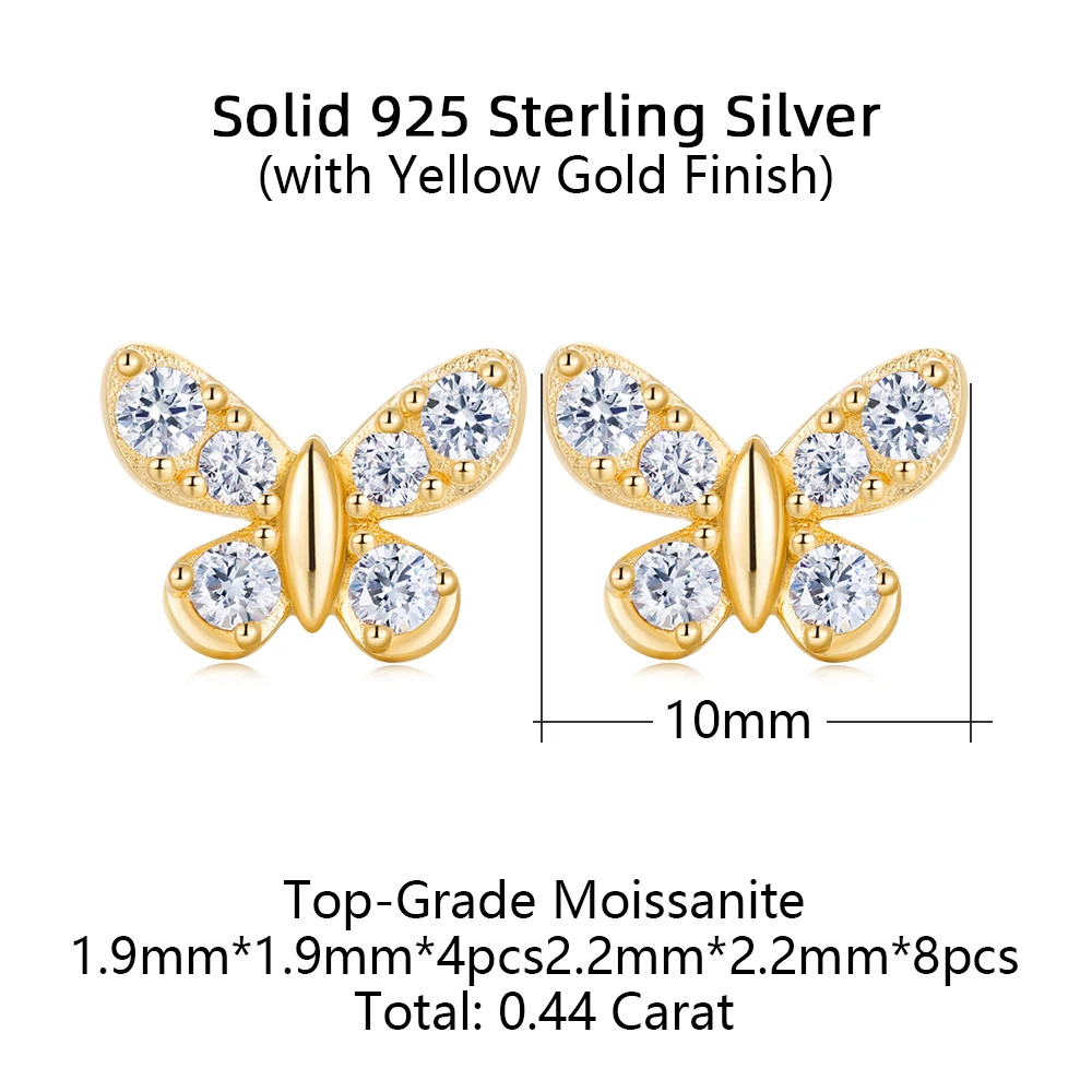 TYYL D Color Moissanite Butterfly Stud Earrings for Women 925 Sterling Silver Hypoallergenic Sparkling Dainty Studs Fine Jewelry