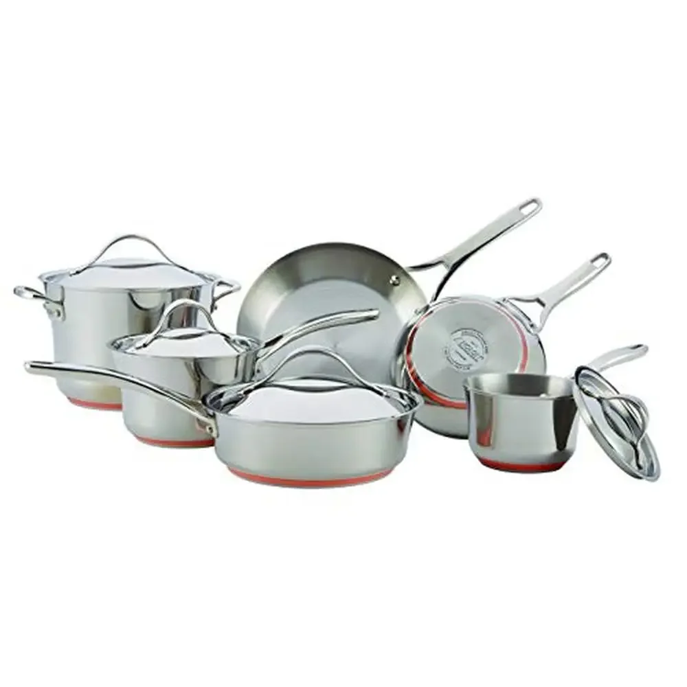 10-Piece Stainless Steel Cookware Set Induction Compatible Dual-Rivet Handles Oven-Safe Heat Control