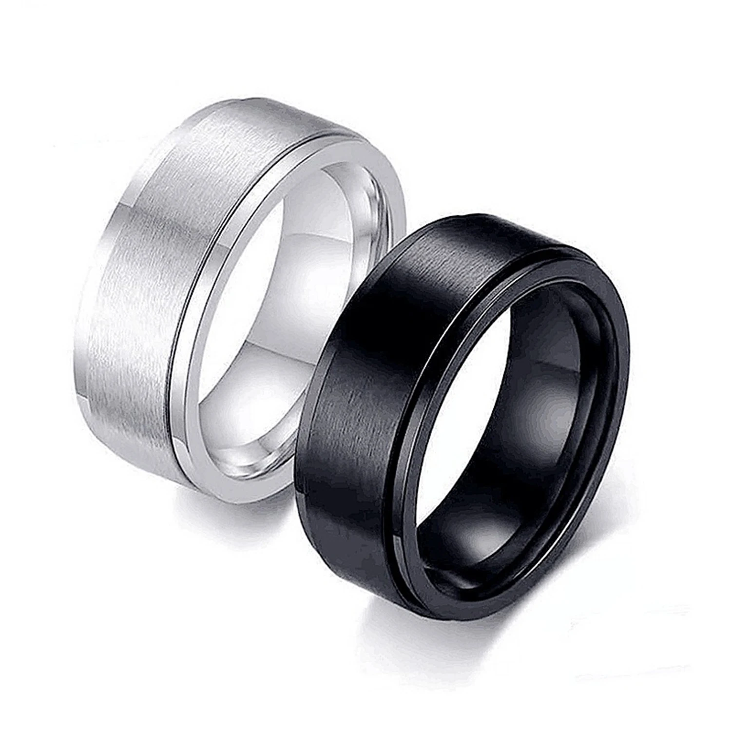 8mm Titanium Steel Brushed Spinner Ring Men Women Black Silver Rotatable Anti Anxiety Fidget Decompression Band Jewelry