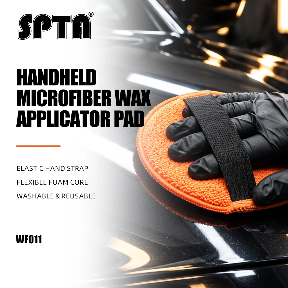 SPTA 5 Inch (125mm) Microfiber Car Wax Applicator Pads with Grip of Elastic Band Buffing Polishing Foam Sponge for Car Cleaning