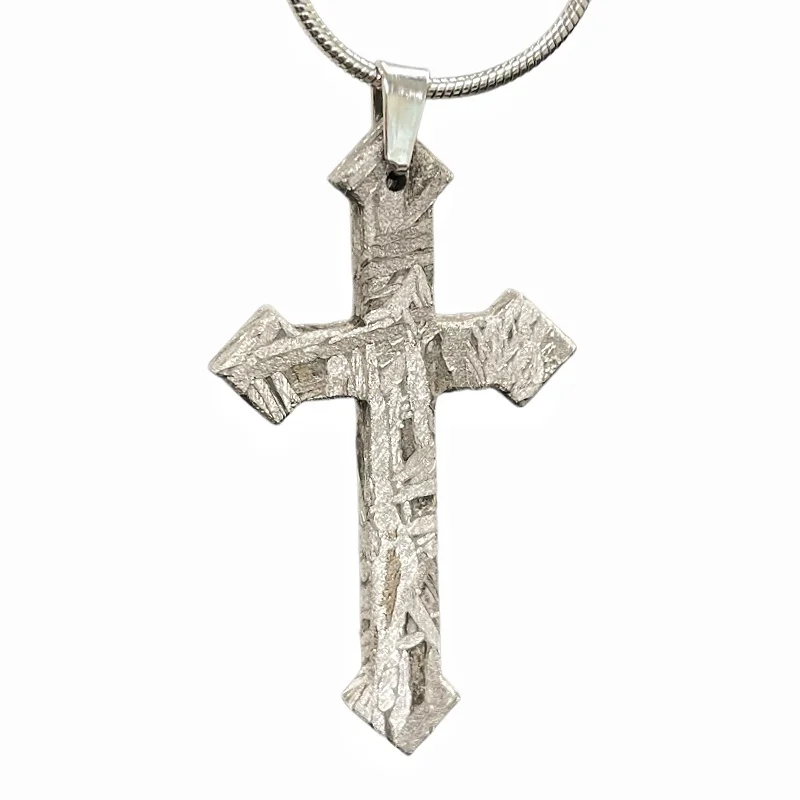 Natural Muonionalusta Iron Meteorite Cross Pendant Unique Widmanstatten Pattern Collectible Space Jewelry Necklace LK530