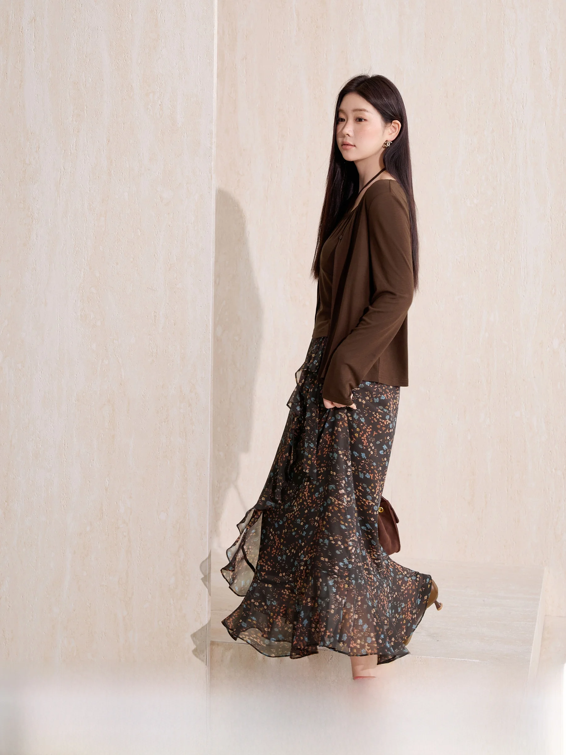 

Blue Language plus Size Women's Vintage Light Weight Open Cardigan Elastic Waist Hem Design Floral f Skirt Set Commute S...