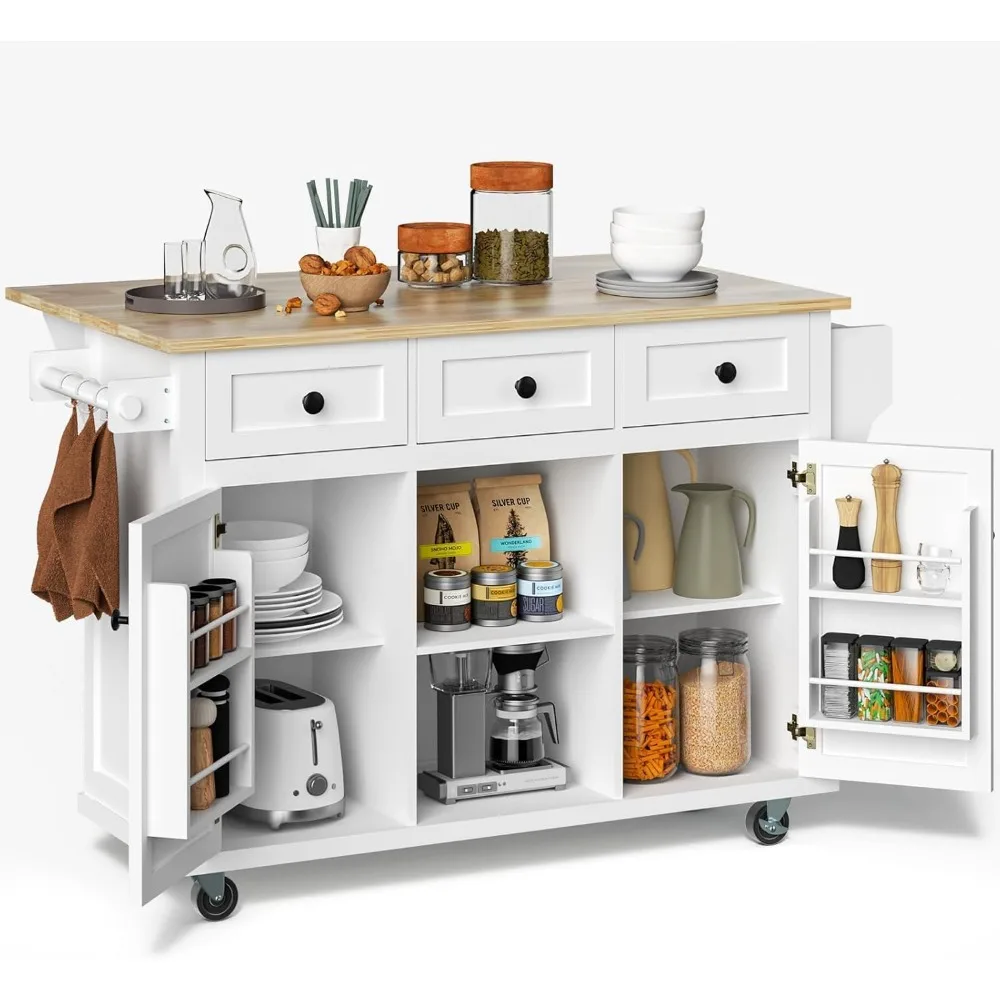 Rolling Kitchen Island with Drawers,White Kitchen Island Cart with Storage,Portabl Island Kitchen Storage Cabinet,Shelf Drawer