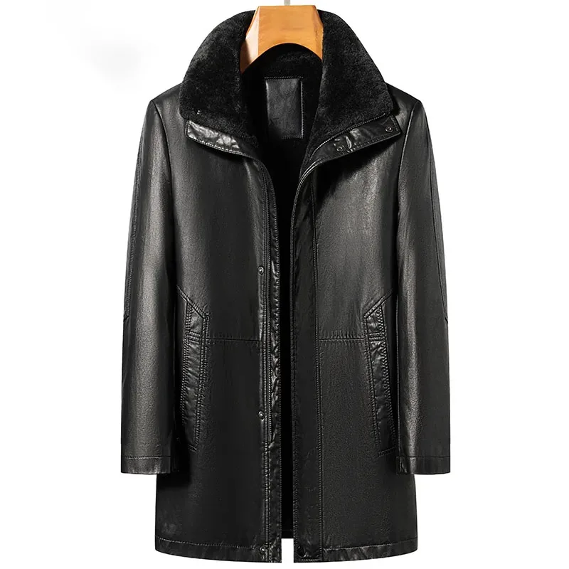 Winter Sheepskin Leather Jackets Shearling Thicken Lamb Wool Coats Turn-Down Collar Loose Warm Windproof Male Casual Overcoat