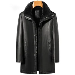 Winter Sheepskin Leather Jackets Shearling Thicken Lamb Wool Coats Turn-Down Collar Loose Warm Windproof Male Casual Overcoat