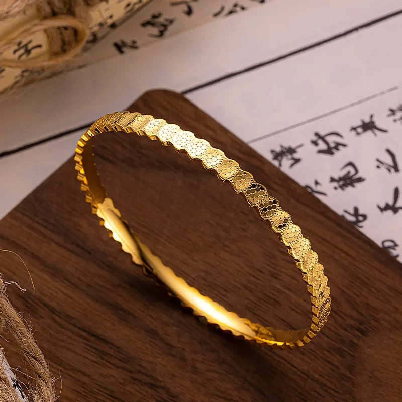 

9999 Real Gold 24K Premium Sense Sparkling Dragon Scale Fan Bracelet, Gold Niche Dragon Scale Fan Bracelet