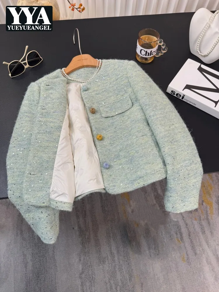 الحلو 2025 جديد إمرأة شتاء دافئ أسفل معطف س الرقبة واحدة الصدر الصوفية سترة قصيرة كم طويل مكتب سيدة ملابس خارجية غير رسمية #1