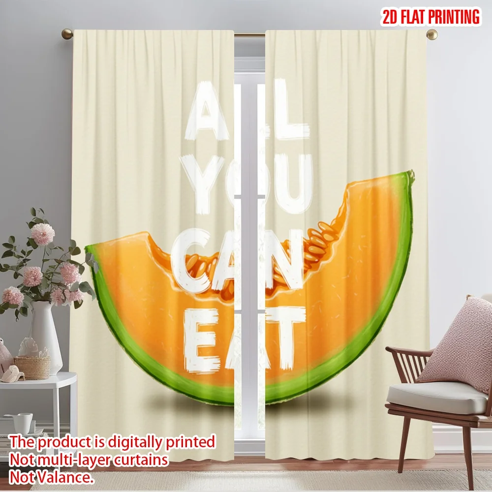 

2pcs 2D flat printing Party Curtains Melon All You Can Eat 100% Polyester Without Electricity Festive Holiday for Holiday