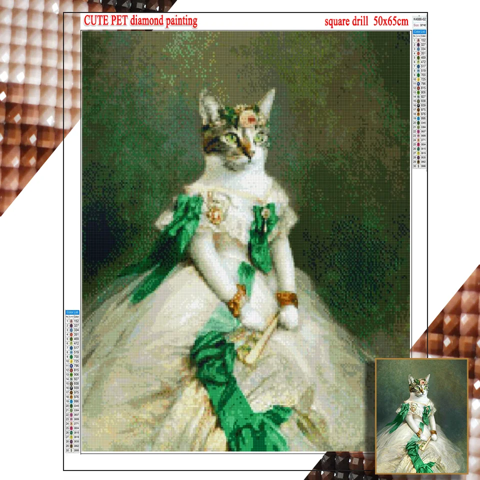 royal lady pussy Diamond mosaic full square Round Drill embroidery cross stitch DIY diamond painting court nobility cat home Art