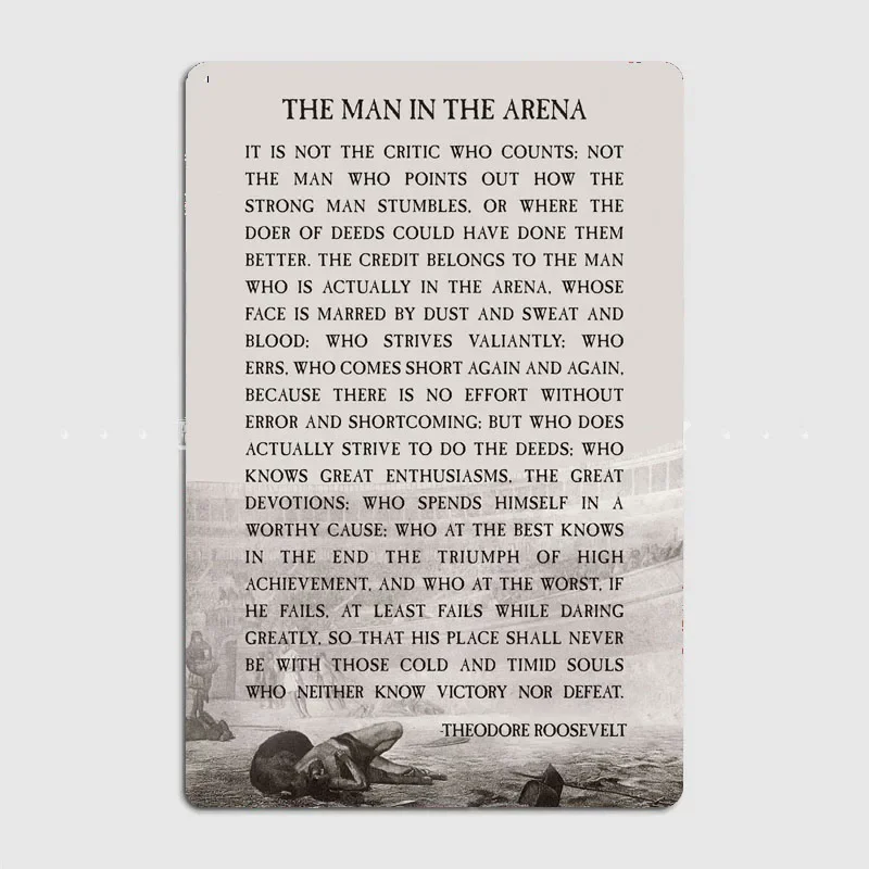 The Man In The Arena Inspirational Panel Decor With Quotes For Home, Garage, And Bar Wall Art Decoration