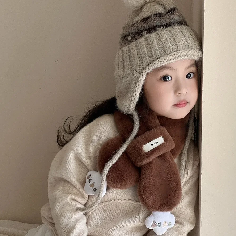 Fashion Cute Cartoon Scarves Windproof Cold Proof Warm Scarf Thickned Comfortable Cross Neckerchief Children
