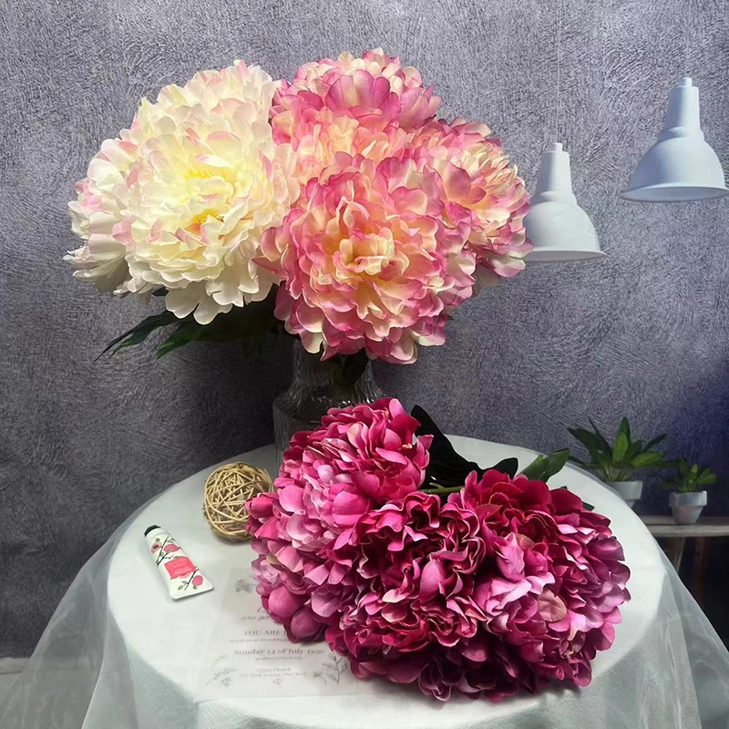 

5-Headed Oversized Simulated Peony Wedding Party Silk Flowers Artificial Flowers Household Indoor Window Sill Table Decoration