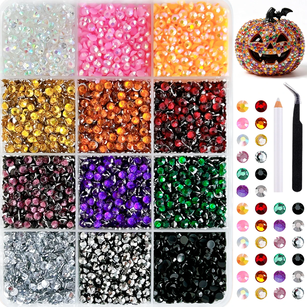 1Box Fsetival Creative AB Semi-circular Nail Rhinestones Charms Multi-szie Shinny Christmas Halloween Nail Art Decorations DIY