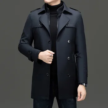 Men's Detachable-Liner Double-Breasted Trench Coat 2 Autumn Winter Liner Detachable Men's Trench Coats Fashion Smart Casual Double Breasted Turn Down Collar Warm Long Outerwear Men 2