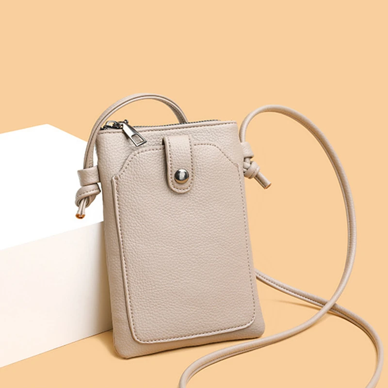 PU Leather Solid Color Women's Diagonal Cross Bag Portable Double-Layer Buckle Mini Phone Wallet Shoulder Bag