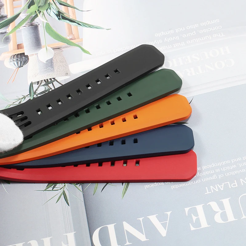 Universal Brand Flat Interface Fluororubber Watch Strap For Men 18/19/20/21/22/24mm