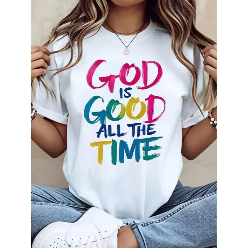 God Is Good All The Time Christian T Shirt Women Religious Faith Statement Graphic Tee Casual Top