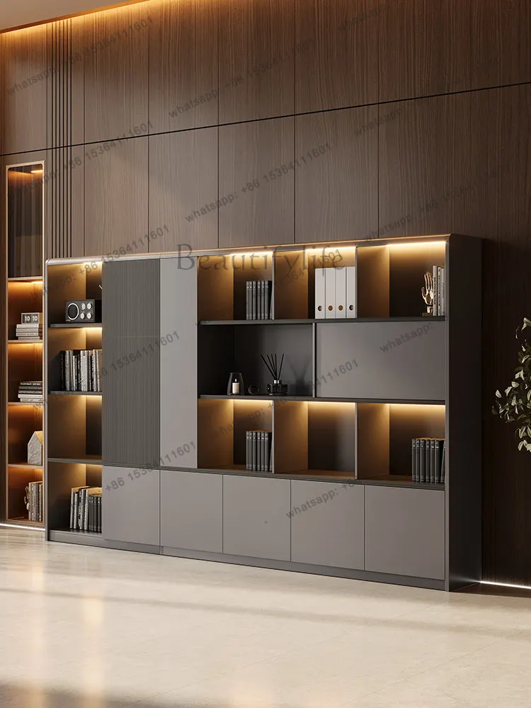 Office furniture supporting document bookcase light with floor boss room background cabinet light luxury atmosphere