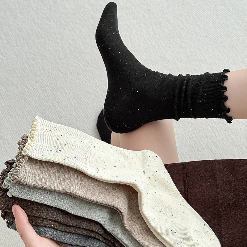Retro Women Socks New Autumn Colored Fashion Loose Socks Preppy Style Simple Frilly Sweet Daily Socks Breathable Japanese Trendy