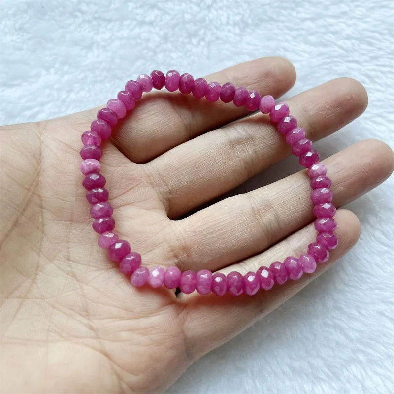 4*6MM Faceted Rubellite Bracelet For Women Men Tourmaline Natural Stone Bead School Student Friend Jewelry