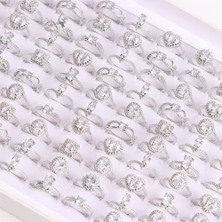 20Pcs/Lot Fashion Bright Rhinestone Rings For Women Girls Anniversary Birthday Jewelry Accessories Party Gifts